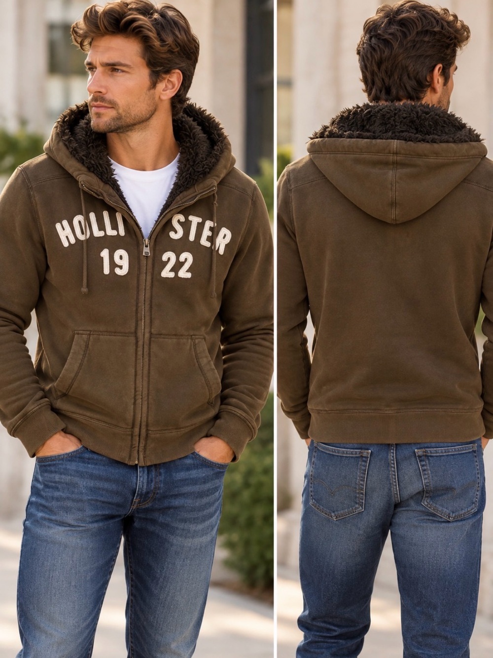 Vintage Y2K Hollister Faux Fur Sherpa Jacket Large Zip HCO Cali Heavy 2000's